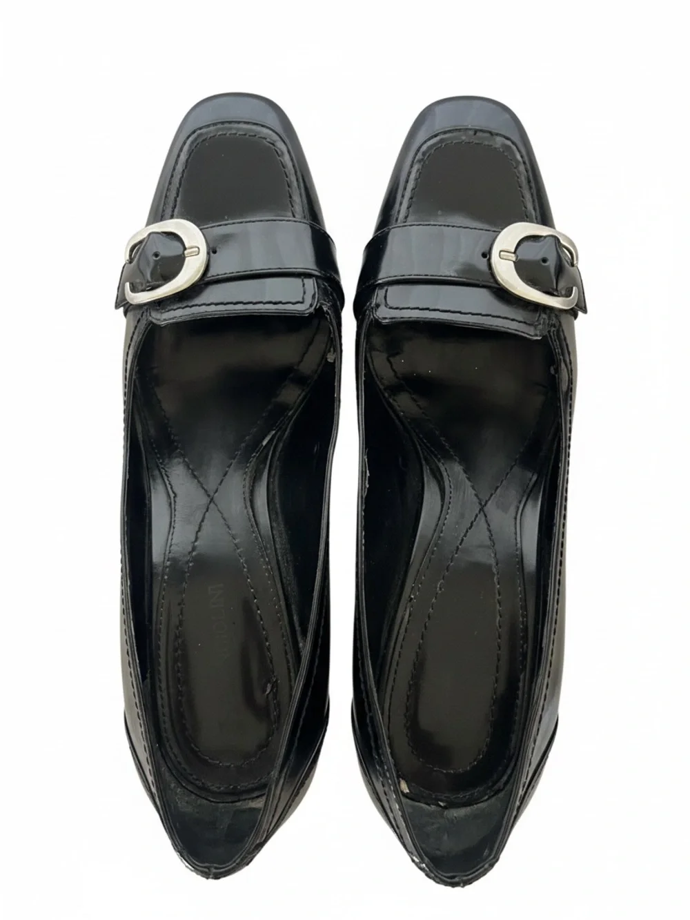 Enzo Angiolini Black Vegan Leather Loafer Pumps with Silver Buckle (Size 7.5 M)